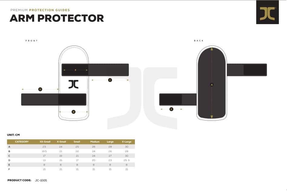 Size chart for JCalicu WTF Forearm Guard 1005