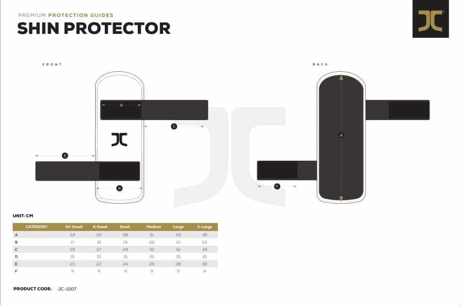 Size chart for JCalicu WTF Shin Guard 1007